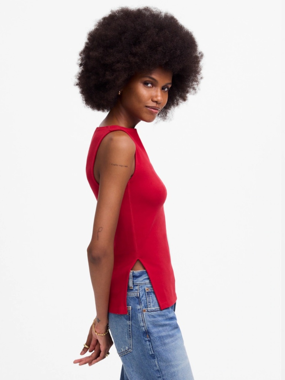 NWT! Madewell Sleeveless Boatneck Side Slit Tee Tank Crimson Red Sz S Longline